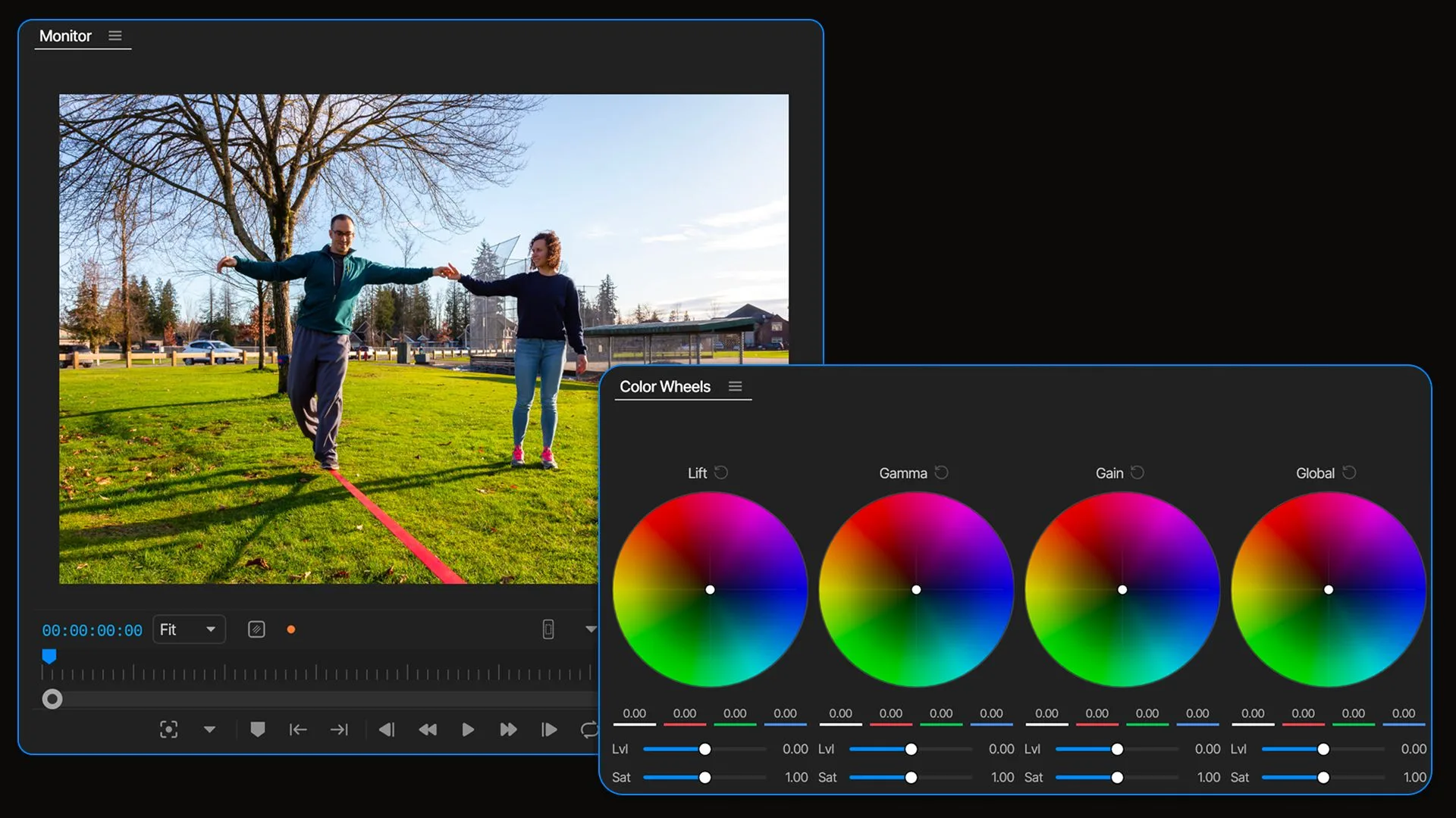 Color wheels adjustment panel in invideo Editor