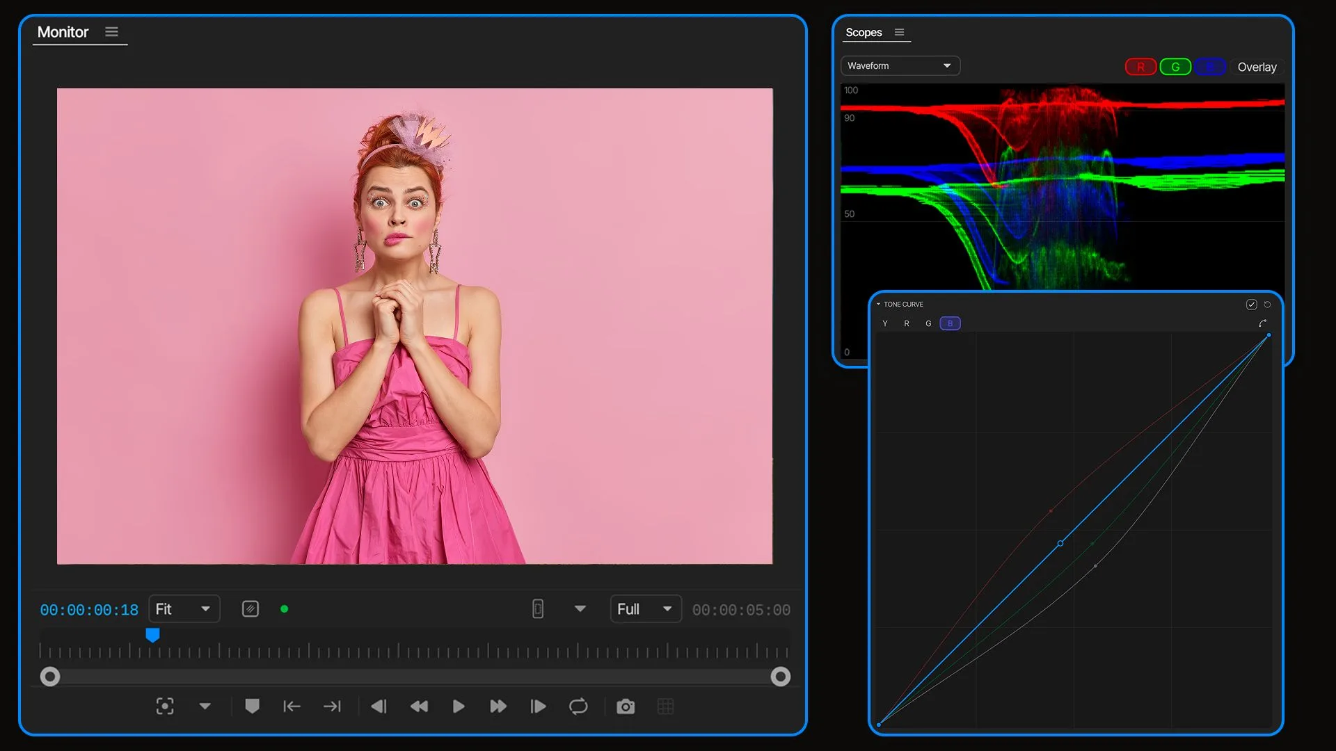 RGB waveform and tone curve panel in invideo Editor