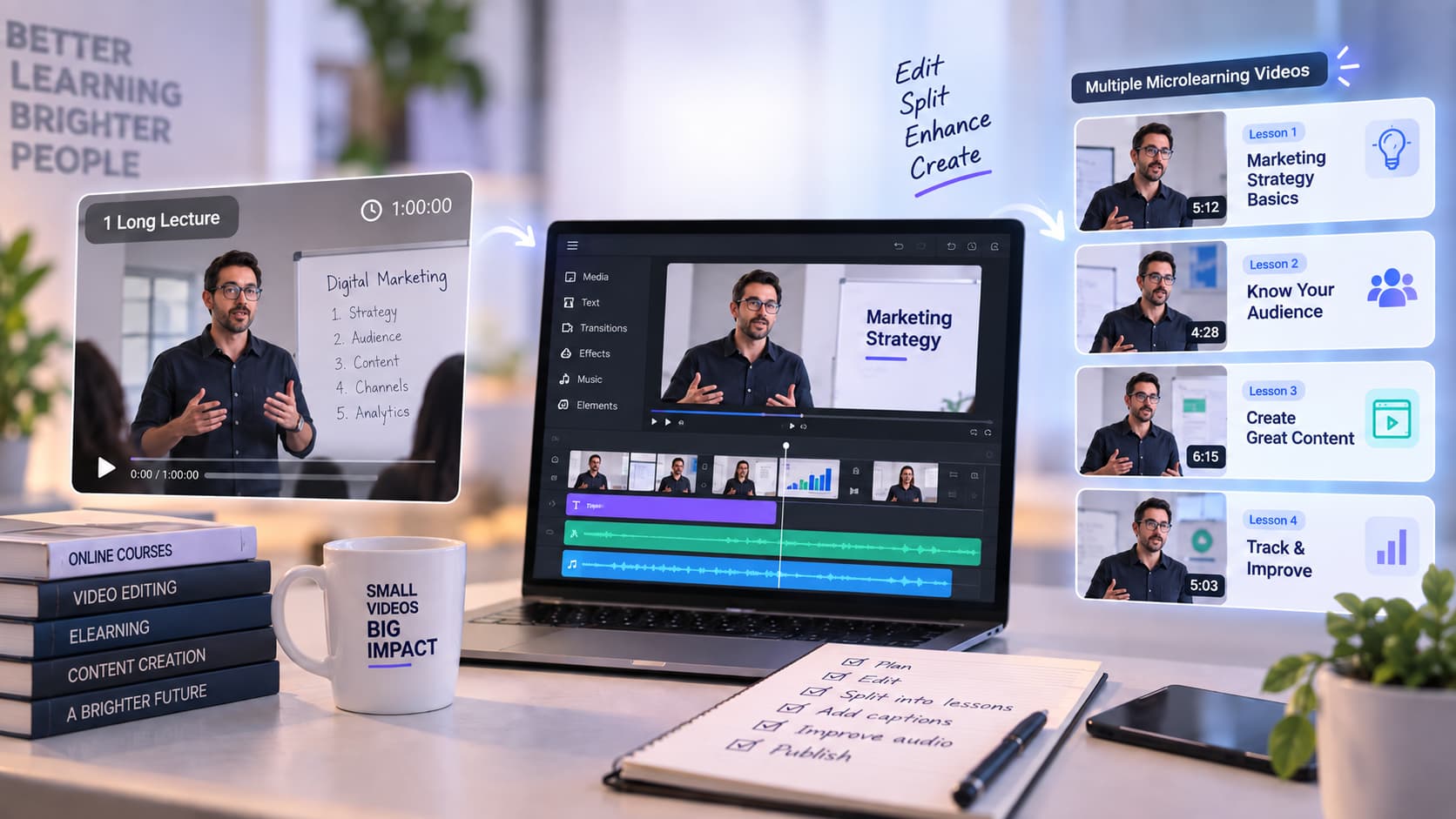How to Turn Long Lectures Into Engaging Microlearning Videos Using invideo Editor